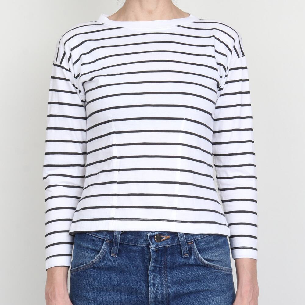 Vintage 1980s Croquet Club Stripe Shoulder Pads Long Sleeve Cotton T Shirt